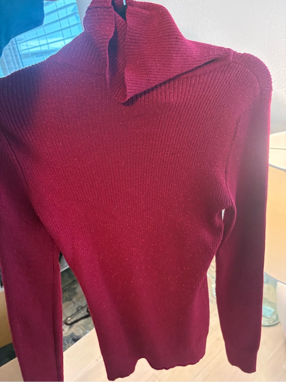 Cache Red Ribbed Metallic Cowl Neck Sweater - Picture 2 of 4